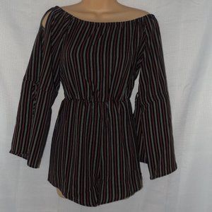 NEW Black Striped Jr Large On or Off the Shoulder 1 Pc Romper Outfit Pockets